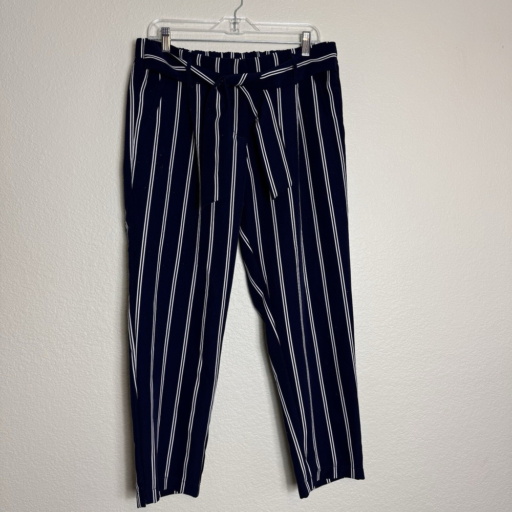 Like An Angel Women's‎ Pant Navy White Striped Front Belt Zip Cropped Size XL
